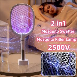 Autres lampes anti-moustiques 2 en 1 pour le jardin domestique Charge USB tapette à moustiques mouche zapper lumière UV avec base 2500V puissant piège à mouches électrique raquette 230526