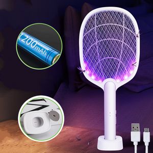 Other Home Garden 2 In 1 Mosquito racket USB Rechargeable Fly Zapper Swatter with Purple Lamp Seduction Trap Summer Night Baby Sleep Protect tools 230619