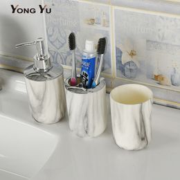 Otros accesorios de baño de mármol de plástico de 3 piezas para el jardín del hogar, juego de dispensador de jabón, taza, soporte para cepillo de dientes, decoración del hogar
