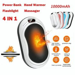 Overige Huis Tuin 4 IN 1 10000mAh USB Oplaadbare Handwarmer Power Bank LED Zaklamp Massager Dubbelzijdige Verwarming Derde Versnelling Temperatuur 231108