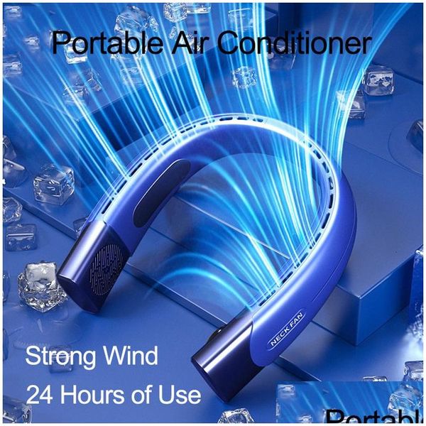 Otro Home Garden 4000Mah Ventilador de cuello colgante Aire acondicionado portátil Sin cuchilla USB Recargable Enfriador 5 velocidades eléctrico para deportes Dhitg