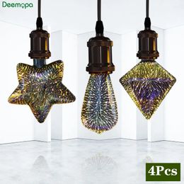 Autre jardin de la maison 4pcs / lot lumière LED E27 3D feux d'artifice Edison ampoule décoration lampe 110V lumières de vacances AC 220V 230V lampe de nuit décoration de Noël 231009