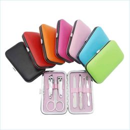 Autre Maison Jardin 7 Couleurs Coupe-Ongles Pièce Ensemble Manucure Soins Infirmiers Outil Ciseaux Pince À Épiler Pu Paquet En Cuir Drop Delivery Dh7Ao