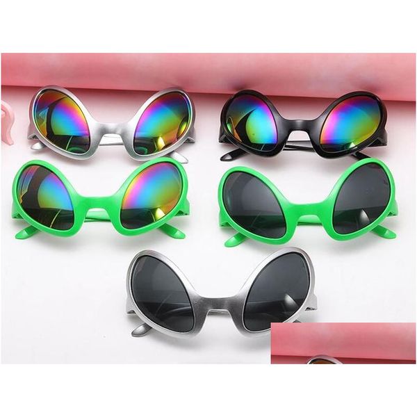 Other Home Garden Alien Party Lunettes Lunettes de soleil drôles Et Holiday Dance Aliens Costume Formes alternatives Lentilles arc-en-ciel Drop Deliv Dh6Ix