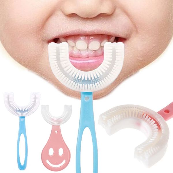 Otro Hogar Jardín Bebé Cepillo de dientes Niños 360 grados en forma de U Cepillo de dientes para niños Mordedores Cepillo Silicona Niños Dientes Cuidado bucal Limpieza