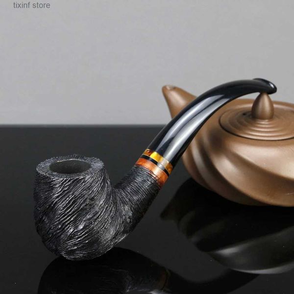 Autre maison jardin haute qualité bruyère tabac pipe aléatoire sculpté bruyère pipe fumer pipe à la main 9mm filtre courbé bruyère bois tuyau fumée outil T240309