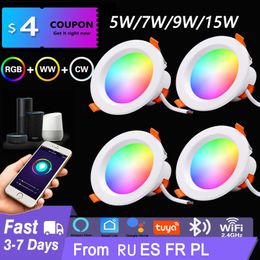 Andere huizentuin LED Downlight WiFi Tuya Smart Life Diming Spot Bluetooth Lamp 7W 9W 15W RGB Verander warm koel licht werk met Alexa Google 231027