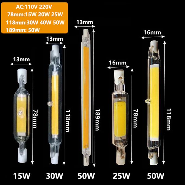 Autre Maison Jardin LED R7s COB Verre Tube 78mm 118mm 189mm J78 J118 Ampoule Haute Puissance AC110V 120V 130V 220V 240V Remplacer Lampe Halogène 230807