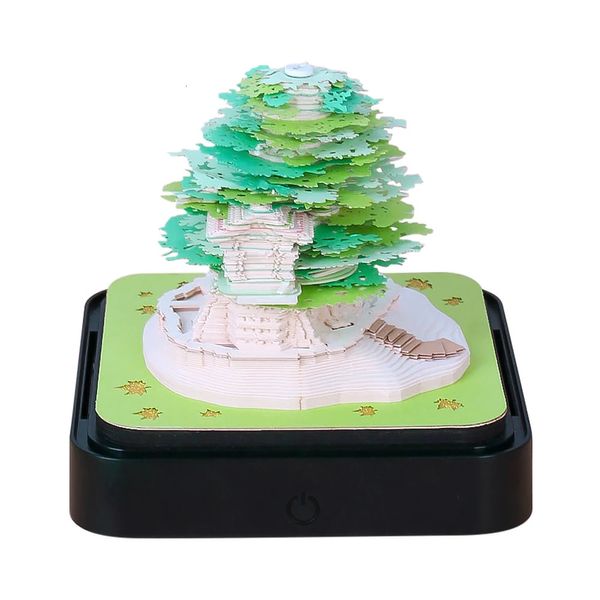 Autres Home Garden Omoshiroi Block 3D Bloc-notes Calendrier 2024 Sakura Tree House Memo Pad Papier Note Sticky Cadeau de Noël 231121