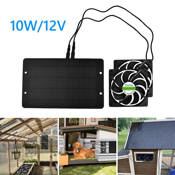 Other Home Garden Portable 10W 12V Extractor de aire de ventilador de escape solar dual para oficina Perro al aire libre Casa de pollo Invernadero Panel solar impermeable 230525