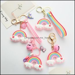 Andere huizentuin Sile Keyring voor vrouwen schattige shell Rainbow Keychain Charms Colorf Bell Car Accessoires Dhelb