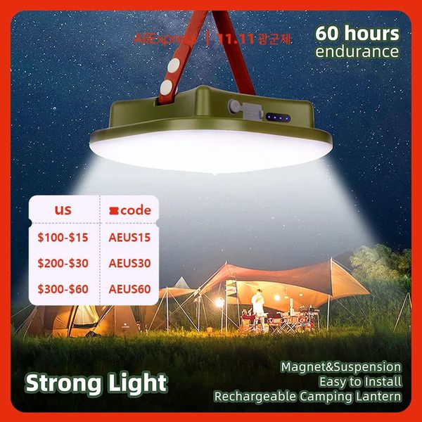 Autre Jardin de la maison Amélioré 15600MAH Rechargeable LED Camping Forte Lumière avec Aimant Zoom Torche Portable Tente Travail Entretien Éclairage 231122