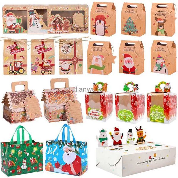 Other Home Garden Cajas de regalo de Navidad de varios tamaños Papel Kraft/Plástico Dulces Galletas Cajas de refrigerios para Navidad Fiesta de Año Nuevo Bolsa de galletas Noel navidadL231117