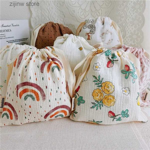 Autre organisation de stockage à domicile 100 coton naturel maman sacs de rangement en plein air bébé porte-couche mignon soleil arc-en-ciel impression pochettes à cordon 27x25cm Y2403