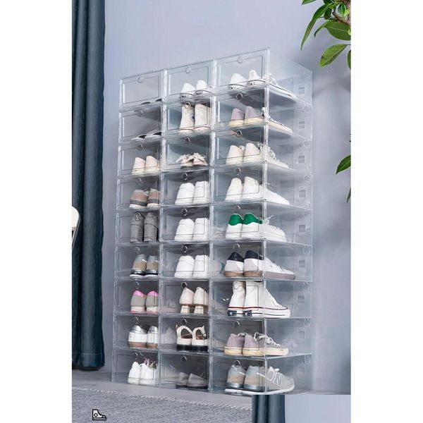 Otra organización de almacenamiento en el hogar DERS US 12 unids / set Caja de zapatos transparente Caja de plástico engrosada plegable Organizador Rack Display Shoebox Drop D OTD76