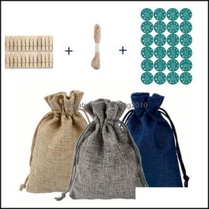 Autre organisation de stockage à domicile Kit de sac cadeau bricolage 3 couleurs 1 corde à bobine 24 sacs clips costume emballage de bonbons pochette en tissu de lin Dstring Dhveo