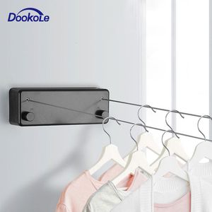 DOOKOLE Corde à Linge Rétractable Corde à Linge avec Double Corde Réglable en Acier Inoxydable Fixation Murale Économiseur d'Espace Séchage 230330