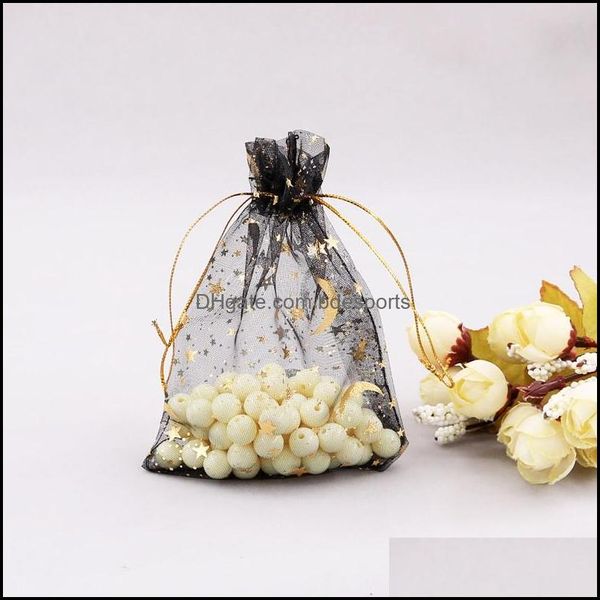 Autre organisation de rangement pour la maison Housekee Garden Organza Dstring Favor Sac cadeau Bonbons Étoiles Lune Plaqué Or Gaze Pochette Bijoux Sacs Mince