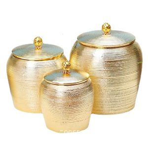 Autre Organisation De Stockage À La Maison Bocal En Céramique Dorée De Luxe Boîte Scellée En Porcelaine Grande capacité Récipient Alimentaire Grain De Café Thé Caddy Artisanat Ornements Cadeau 230414