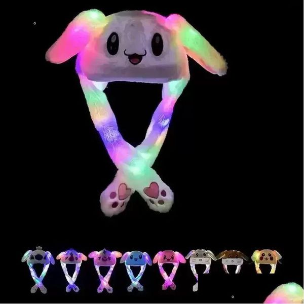 Otros textiles para el hogar 33 estilos textiles LED PAGO P Cabero de animales de animales para conejos Cat Bunny Ear Moving Hats Adt Kids Christmas Invierno Dhqxd