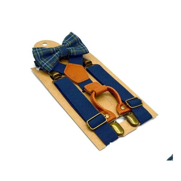 Otros textiles para el hogar Niños Tirantes de celosía ajustables Baby Plaid Bow Tie Fashion Braces Kids Strap Clip con 12 colores Cinturones Dro DHFQO