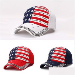 Autre Textile de maison Mode Rivet Casquette de baseball Trump Président Élection Chapeau Diamant Bling Sport Balle Snapback Drapeau américain Sun Drop D Dhjrq