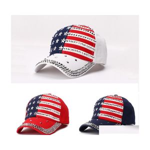 Autre Mode Textile À La Maison Rivet Casquette De Baseball Trump Président Élection Chapeau Diamant Bling Sport Balle Snapback Drapeau De L'Amérique Sun Drop D Dhg60