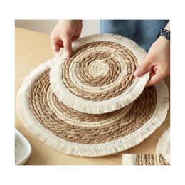 Autre maison textile INS10 / 15 pouces d'herbe marine tressée Tassel Placemat PAD PAC DISMIN MAT DROP DEVRAIN