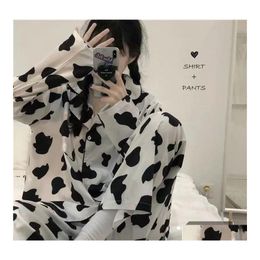 Autre Accueil Textile Stberry Ours Rose Pyjamas Femmes Printemps Automne Hiver Lâche Mignon Dessin Animé À Manches Longues Pantalon Service Twopiece Dr Otj5C