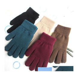 Autres textiles de maison épaissir chaud gants d'hiver tricot élastique fl doigt gant couleur unie homme dame en plein air VTT mitaines Db Otzuk