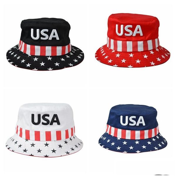 Otros Textiles para el hogar Trump Bucket Hats Viajes Ocio Fisherman Hat EE. UU. Moda Hombres Mujeres Flat Top Wide Brim Summer Cap Deporte al aire libre Dhgx0