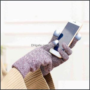 Otros textiles para el hogar Pantalla táctil de invierno Espesar Guantes de punto cálidos Non-Sl Dhax7