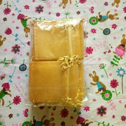 Autres sacs d'organza Gold 100 PCS / lot 7x9 9x12 10x15 13x18 15x20 cm Emballage cadeau de mariage Bags de cordon