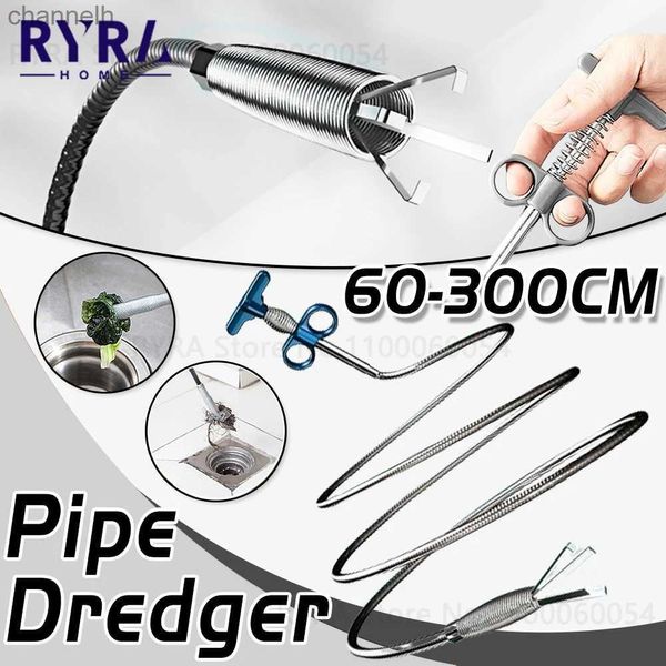 Otras herramientas de limpieza para el hogar Accesorios 60-300 cm Tubería Cable de aguas residuales Tuberías de drenaje Limpiador Serpiente Primavera Draga Baño Cocina 240318