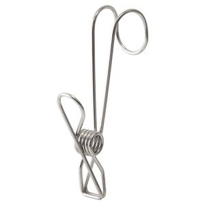 Other Household Sundries 304 Stainless Steel Metal Long Tail Clip with Hooks Clothes Pins Hanging Universal Clips for Kitchen Bathroom Office WH0485