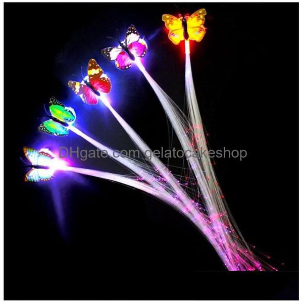 Otros artículos diversos para el hogar Mariposa Led Fibra óptica Luces intermitentes para el cabello Pasadores para el cabello Clip Trenzas Fiesta Suministros de Navidad Gota Dhntk