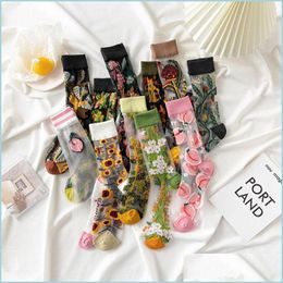 Andere huishoudelijke zonnejagers Frankrijk verse bloemenkunst grappige sokken transparant abstract ontwerp kanten schattige vrouwen jacquard sokken skarpetki ca dhwaj