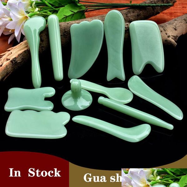 Otros artículos diversos para el hogar Estilos múltiples Jades naturales Gua Sha Tablero raspador Masaje Cuarzo rosa Jade Guasha Piedra para la piel del cuello de la cara L Dhxfk