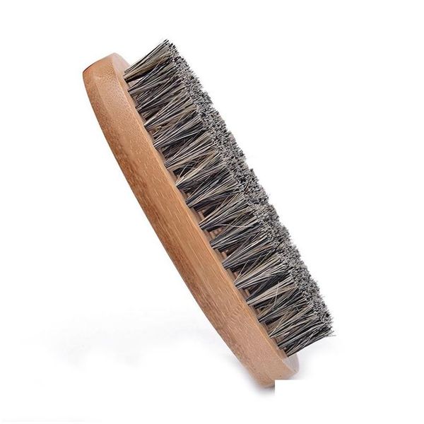 Otra organización de limpieza de jabalí natural cabello cerebro barba bigote cepillo de afeitar hombres cara masa de madera redonda mango de madera brom dhzf4