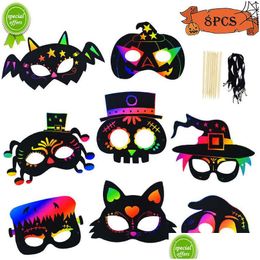 Andere huishoudelijke organisatie NIEUWE 8PCS Halloween Diy Scratch Masks Magic Rainbow Color Kids schilderen Geschenk speelgoed feest Funder Decora Dhrae