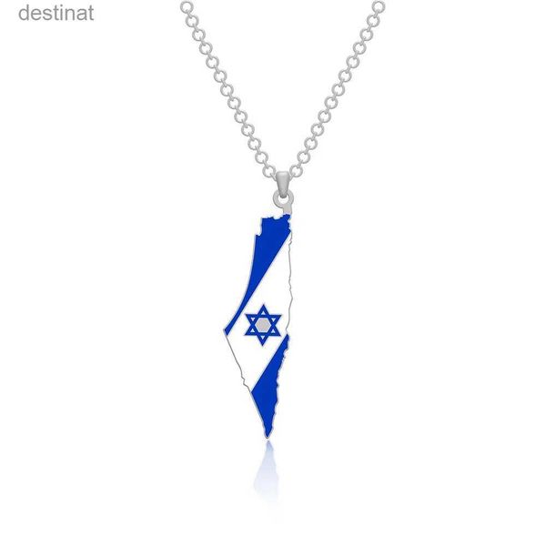 Autre J'aime Israël Carte Drapeau Hexagramme Étoile Style Ethnique En Acier Inoxydable Ville Pendentif Collier Hommes Femmes Bénédiction Cadeau Chaîne BijouxL242313