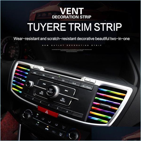 Otros accesorios interiores 10 unids Aire acondicionado Outlet Vent Trim Grille Strip Decoración del coche Pegatinas Calcomanías Accesorios Drop Deliv Dhg6F