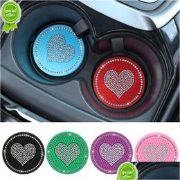 Autres accessoires d'intérieur 2pcs coeur strass décor voiture anti-dérapant tasse d'eau tampon antidérapant silice coaster tapis livraison mobile mobiles Dhmdm