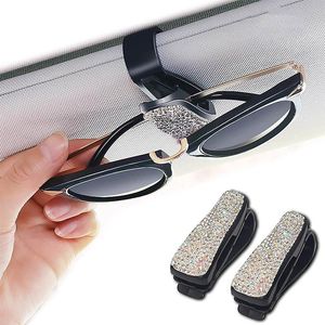 Autres accessoires d'intérieur 2pcs / set strass diamant pare-soleil lunettes de fixation clip lunettes de soleil porte-lunettes portable auto voiture orname