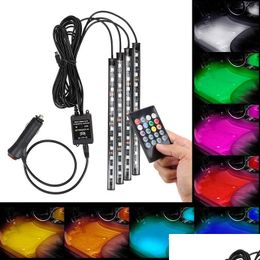 Otros accesorios interiores 4 en 1 Lámpara de ambiente interior para automóvil 48 Iluminación de decoración LED Rgb Control remoto inalámbrico de 16 colores 5050 Ch Dh2Ke