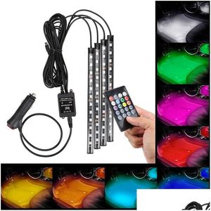 Autres accessoires d'intérieur 4 en 1 voiture à l'intérieur de la lampe d'ambiance 48 LED éclairage de décoration RVB 16 couleurs télécommande sans fil 5050 CH Dhdfu