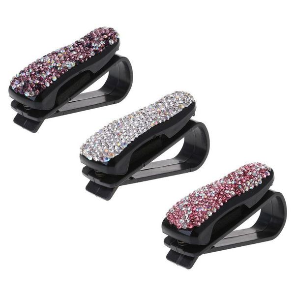 Otros accesorios interiores Clip de sujeción automática Rhinestone Diamond Car Sun Visor Gafas Gafas de sol Carpeta Titular de almacenamiento de tarjeta de recibo de boleto