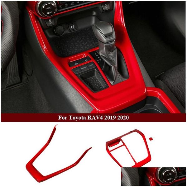 Otros accesorios interiores Coche Decoración cromada roja para -2021 Rav4 Apoyabrazos Consola Tiras Taza de agua Er Ventilación de aire Adornos Drop Entrega DHF6W