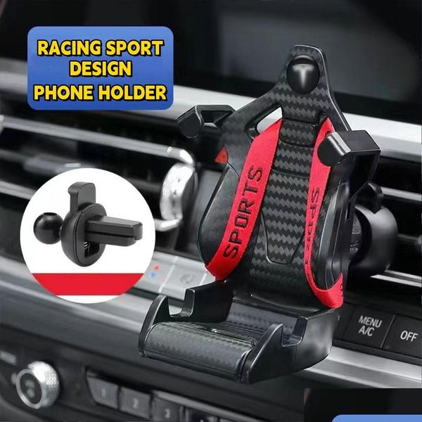 Autres accessoires intérieurs en fibre de carbone Racing Sport Design inversal Car Air Outlet Vent Navigation Téléphone Support Cellule de cellule