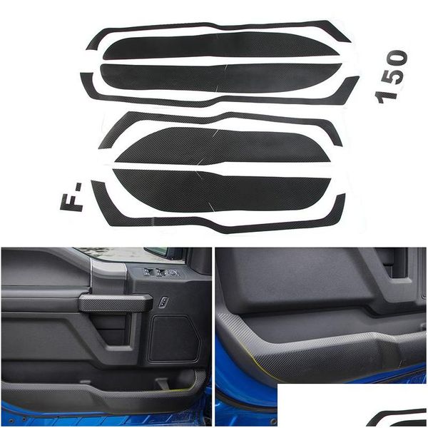 Autres accessoires intérieurs Autocollants en fibre de carbone anti-coup de pied de porte 5pcs / set pour Ford F150 Accessoires d'intérieur de style de voiture Livraison directe Dhyzx